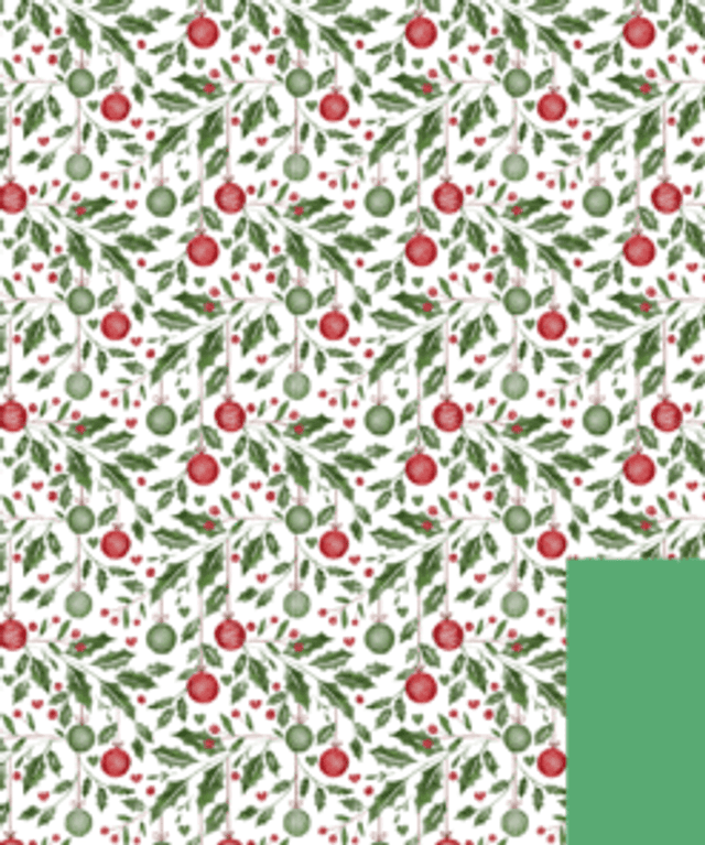 XGW03 Holly and Baubles / Green Gift Wrap 